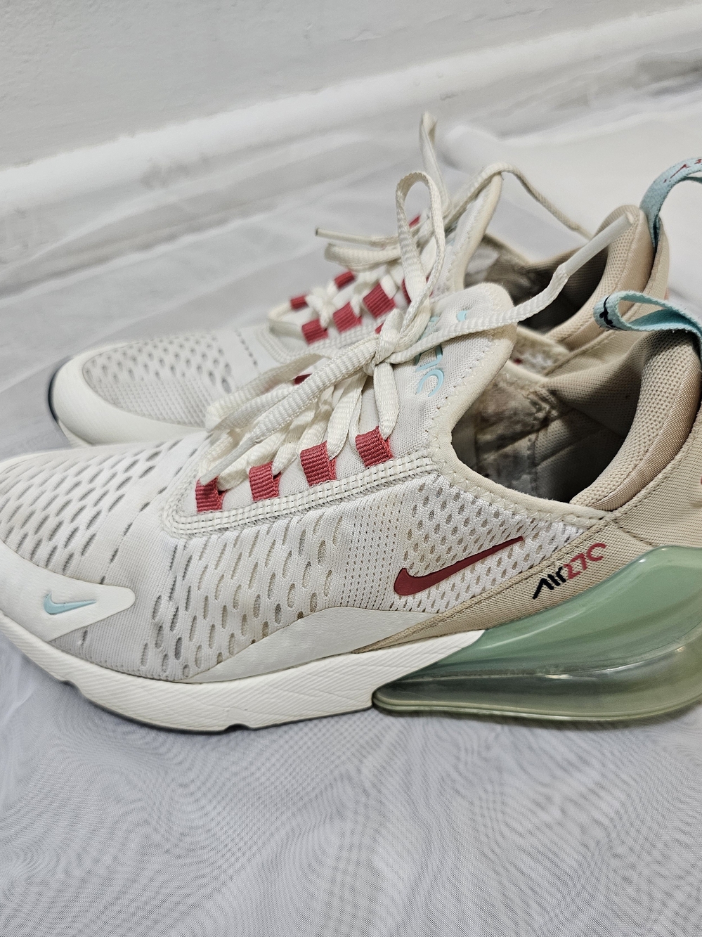 Nike Air Max 270Sail Copa White Beige Green Lace Up Low Top Sneaker DQ4698Size 8
